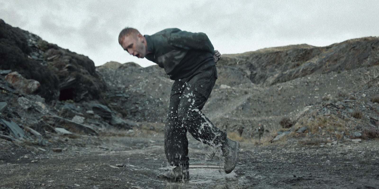 A man running in the rain