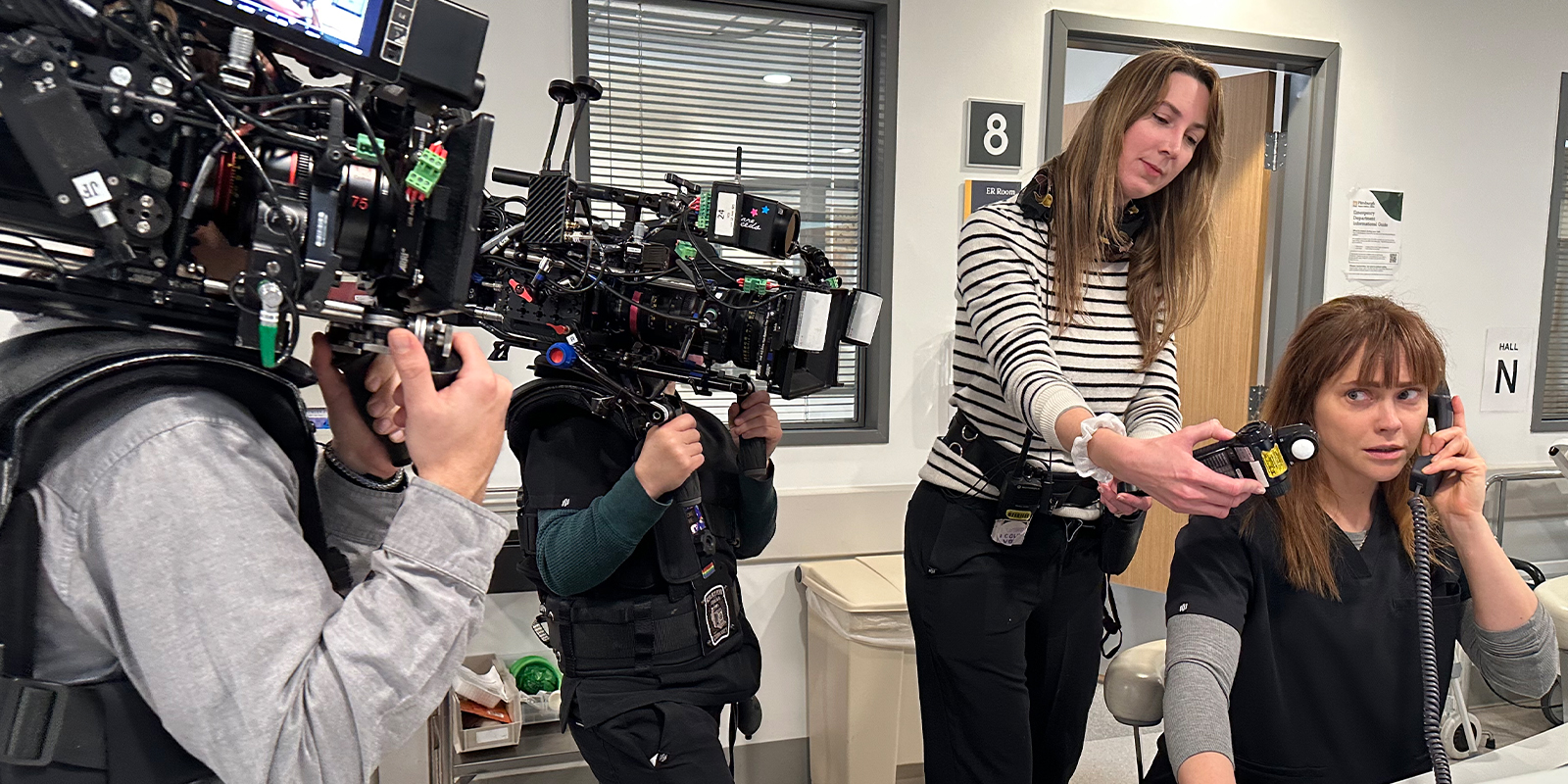 Film crew in a hospital